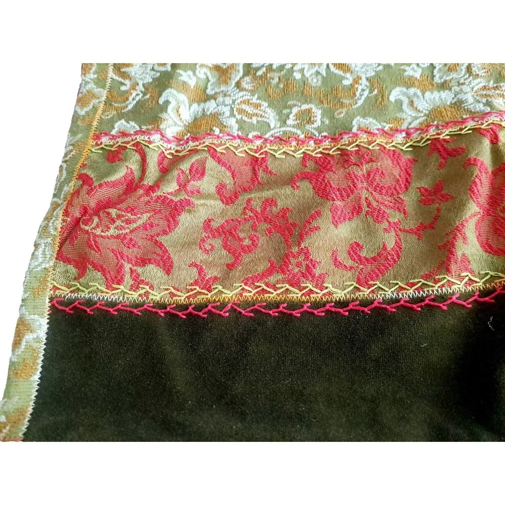 Custom Vintage Pair TAPESTRY Velvet Floral Pillow Cover Appx. 27'x16' Red,‎ Gold